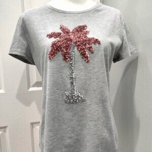 Romeo + Juliet Couture T-Shirt, Sequin Palm Tree, Size L, NWOT